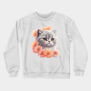 Enchanted Delight: Scottish Fold's Vintage Florals and Whisker Magic Crewneck Sweatshirt